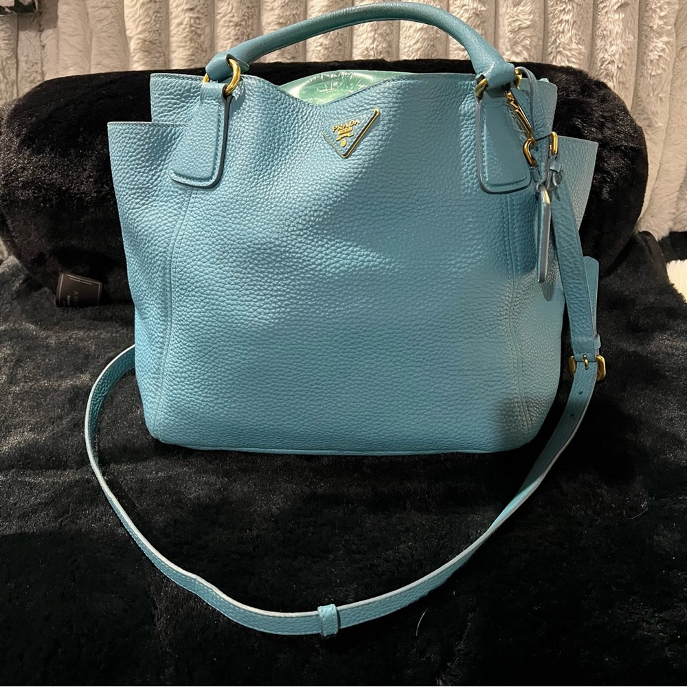Prada Blue Leather Shoulder Bag with Crossbody Strap